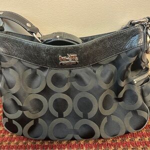 Coach Black and Gray Signature Shoulder Bag
